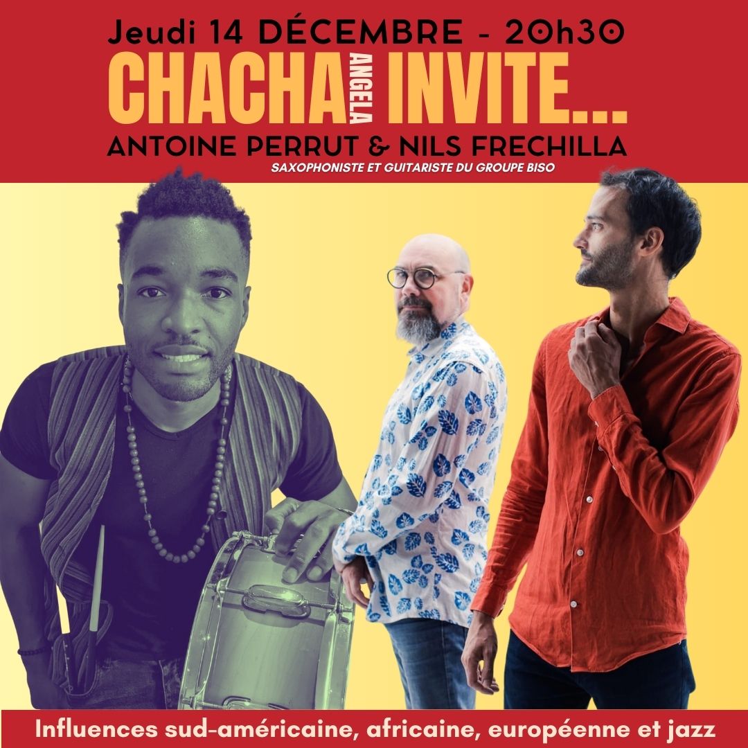 “Chacha Invite…” est un cycle musical qui cartonne ! Créé en 2022 par La Luna Negra en collaboration avec le batteur Chacha Angela quiinvite ses amis artistes à partager la scène avec lui.. Un jeudi par mois, Pop/Folk, Jazz, Fusion ou Musique du Monde : Chacha, artiste solaire et généreux nous invite au voyage !

Venez soutenir nos jeunes artistes locaux et découvrir ces nouveaux talents d’aujourd’hui et de demain! Tarif Spécial : 13€ en tarif plein / 9€ en tarif réduit)